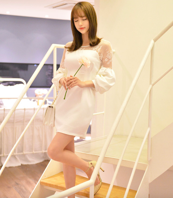 BM71107 Elegant Balloon Sleeves Dress