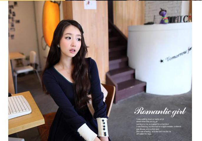 WD7621 Women Casual Dress Dark Blue