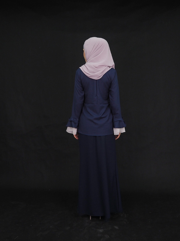 WH7635 Ruffle Sleeves Baju Kurung Dark Blue