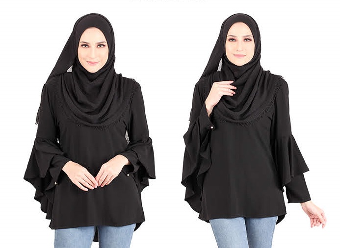 QA-425 Women Flared Blouse Black