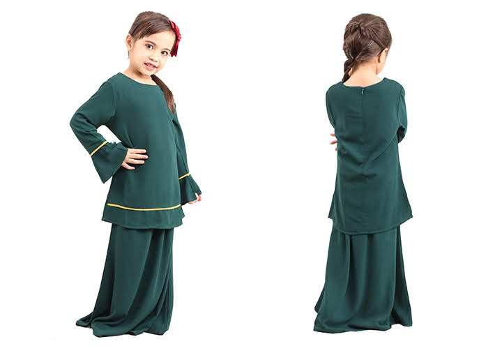 QA-426 Kids Modern Baju Kurung Green