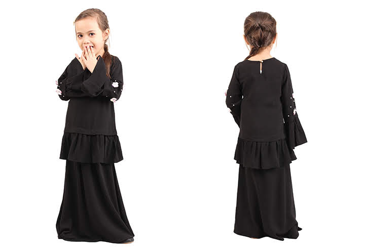 QA-428 Cute Kids Peplum Baju Kurung Black