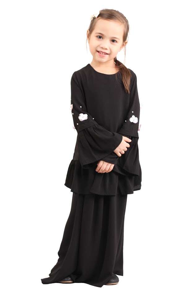 QA-428 Cute Kids Peplum Baju Kurung Black