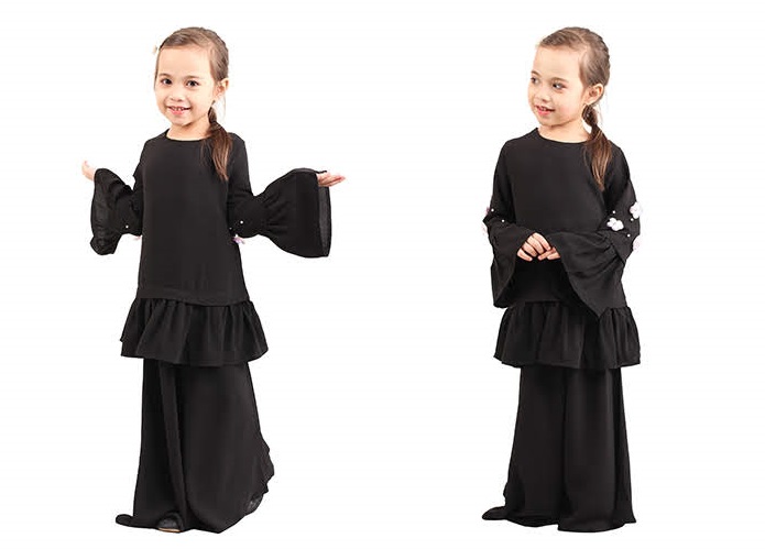 QA-428 Cute Kids Peplum Baju Kurung Black