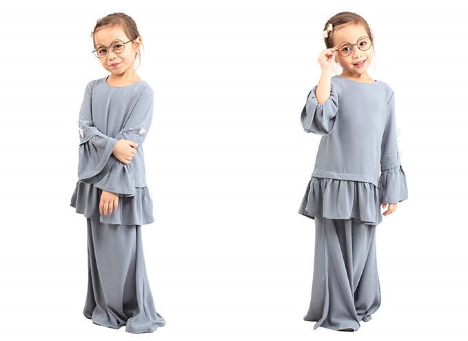 QA-428 Cute Kids Peplum Baju Kurung Grey