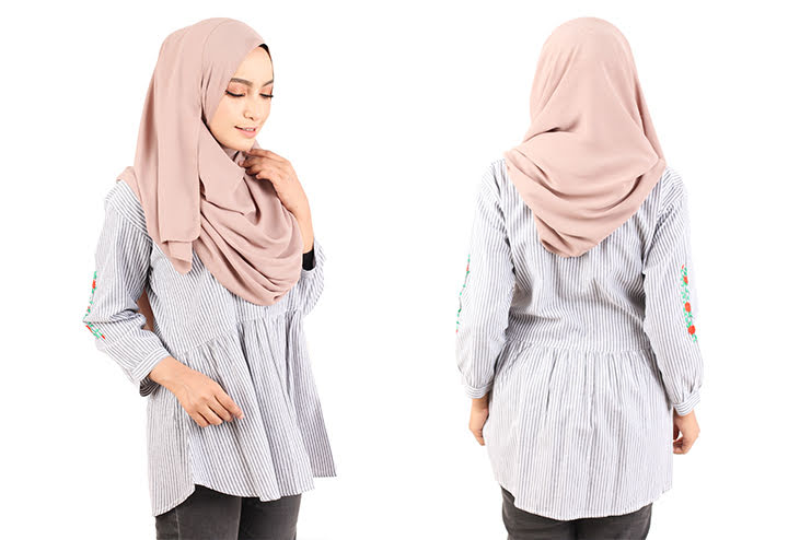 QA-429 Women Rose Embroidery Shirt Grey