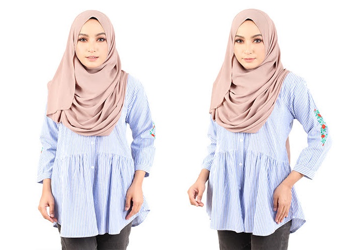 QA-429 Women Rose Embroidery Shirt Blue