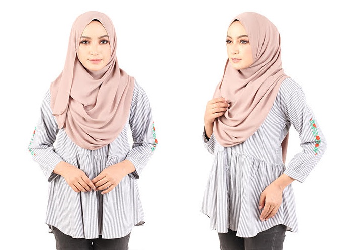 QA-429 Women Rose Embroidery Shirt Grey