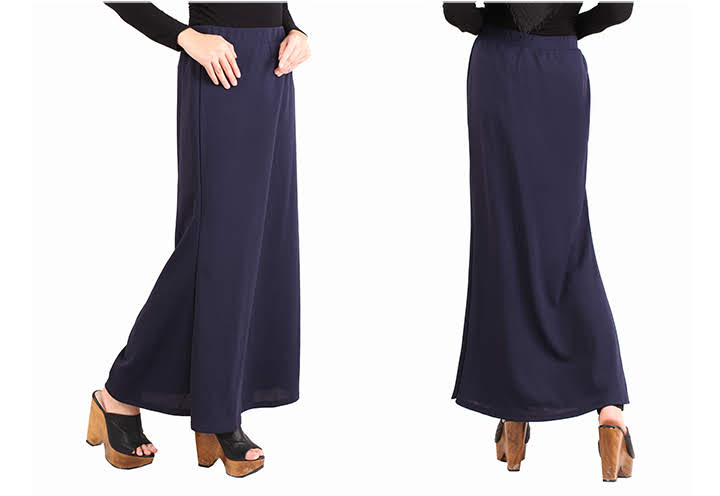 QA-441 Women Flare Maxi Skirt Navy Blue