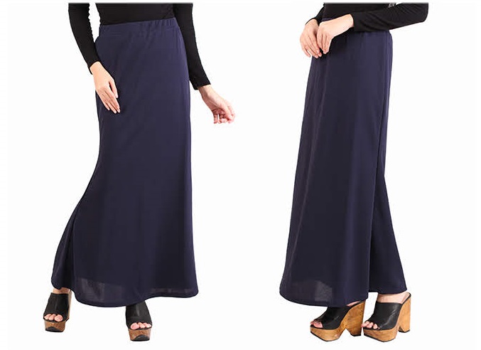 QA-441 Women Flare Maxi Skirt Navy Blue