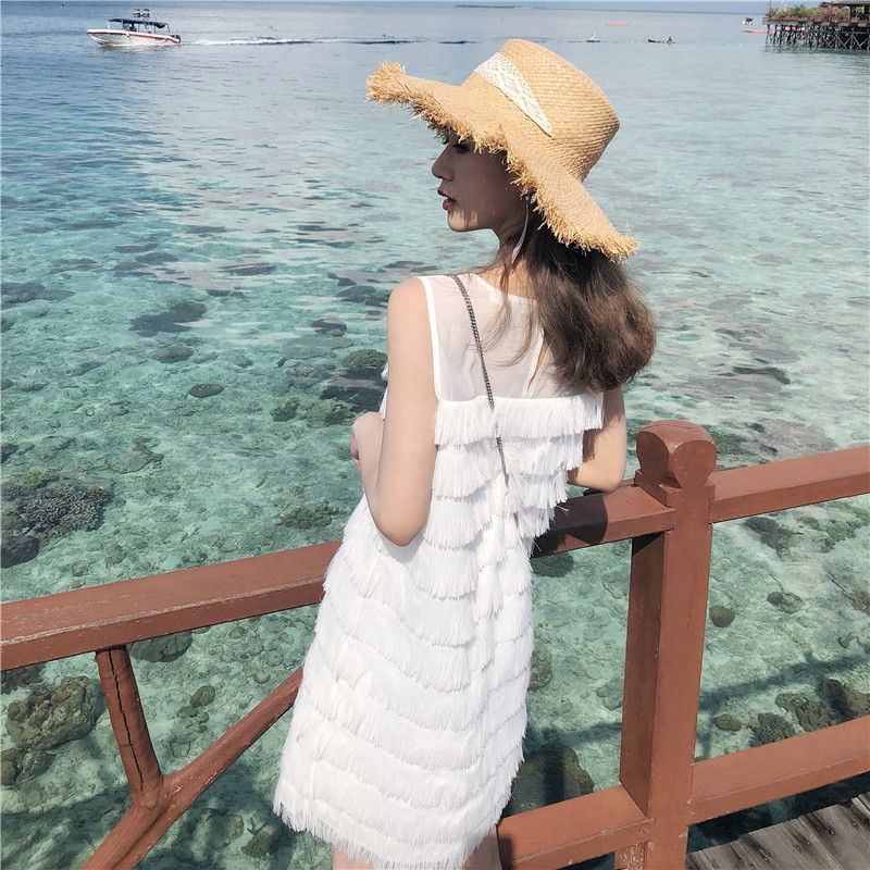 VW12335 Unique Tassel Dress White