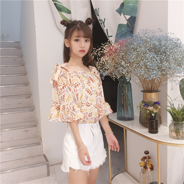 VW12324 Charming Printed Top Orange