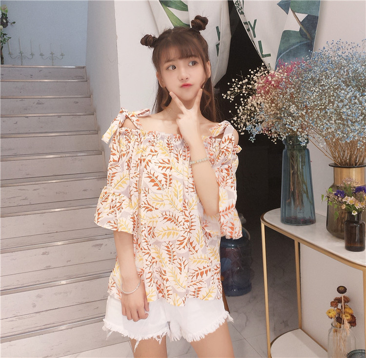 VW12324 Charming Printed Top Orange