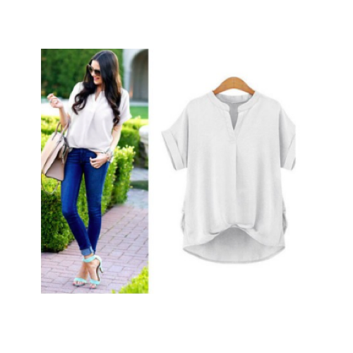 WT21546 Europe V- Neck Blouse White