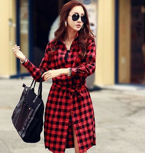 WT21577 Waist Tie Long Top Red