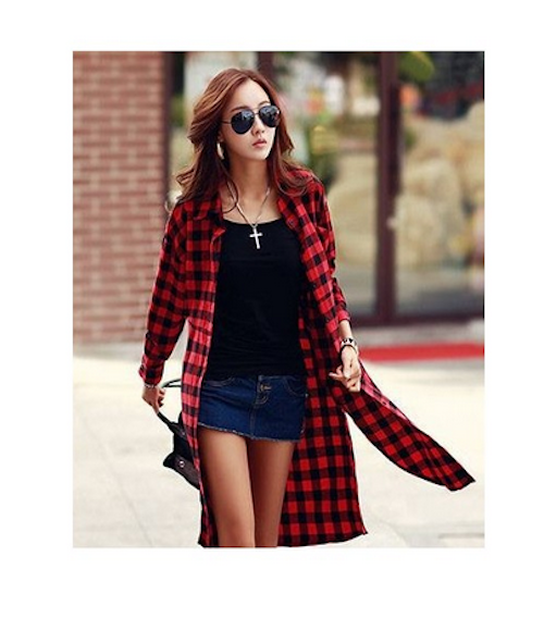 WT21577 Waist Tie Long Top Red