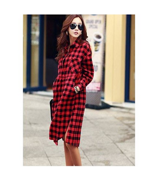 WT21577 Waist Tie Long Top Red