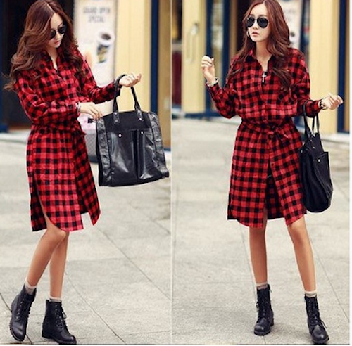 WT21577 Waist Tie Long Top Red