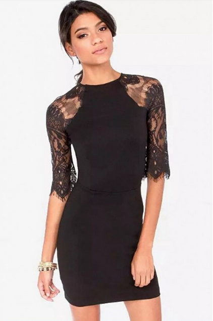 WD21613 Europe Lace Design Dress Black