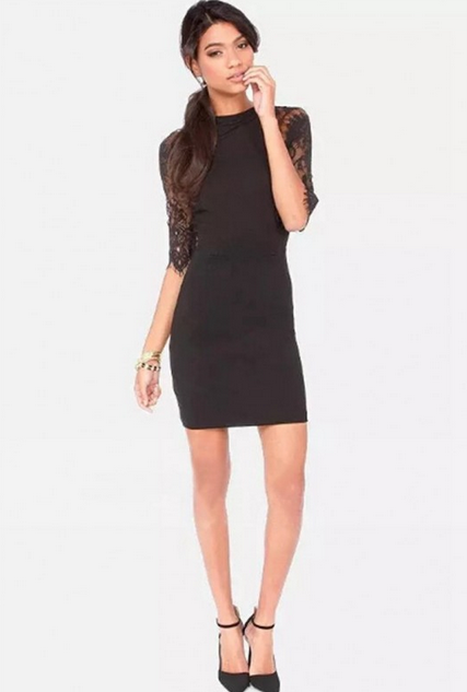 WD21613 Europe Lace Design Dress Black