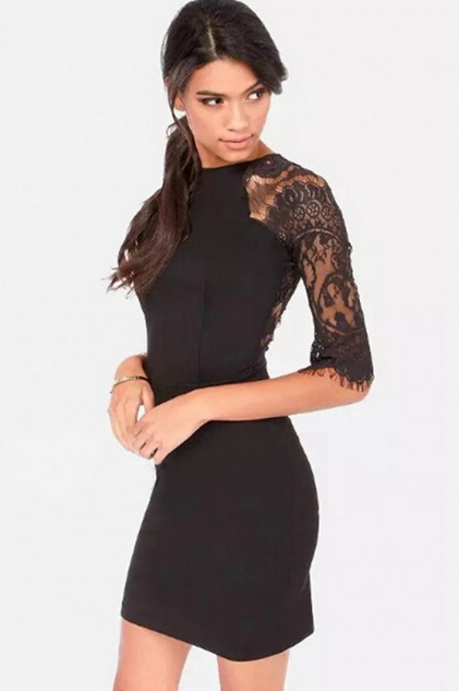 WD21613 Europe Lace Design Dress Black