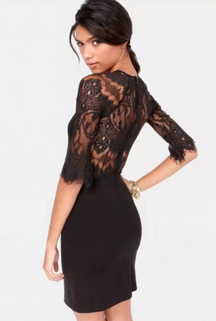 WD21613 Europe Lace Design Dress Black