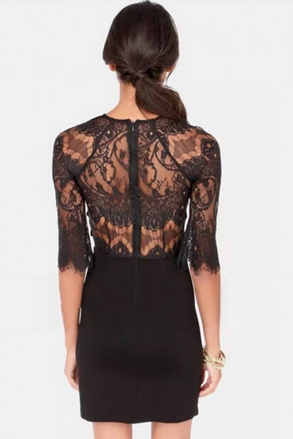WD21613 Europe Lace Design Dress Black