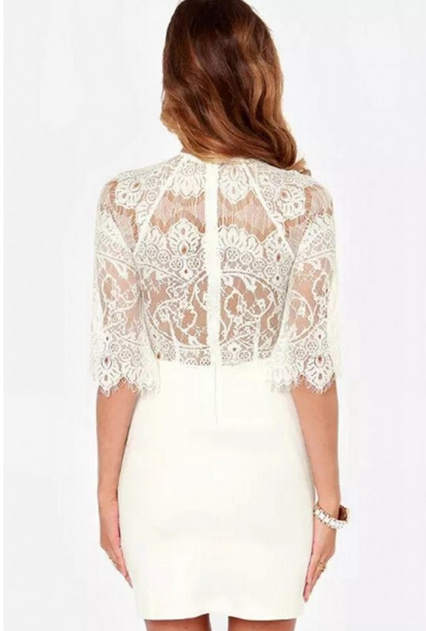 WD21613 Europe Lace Design Dress White
