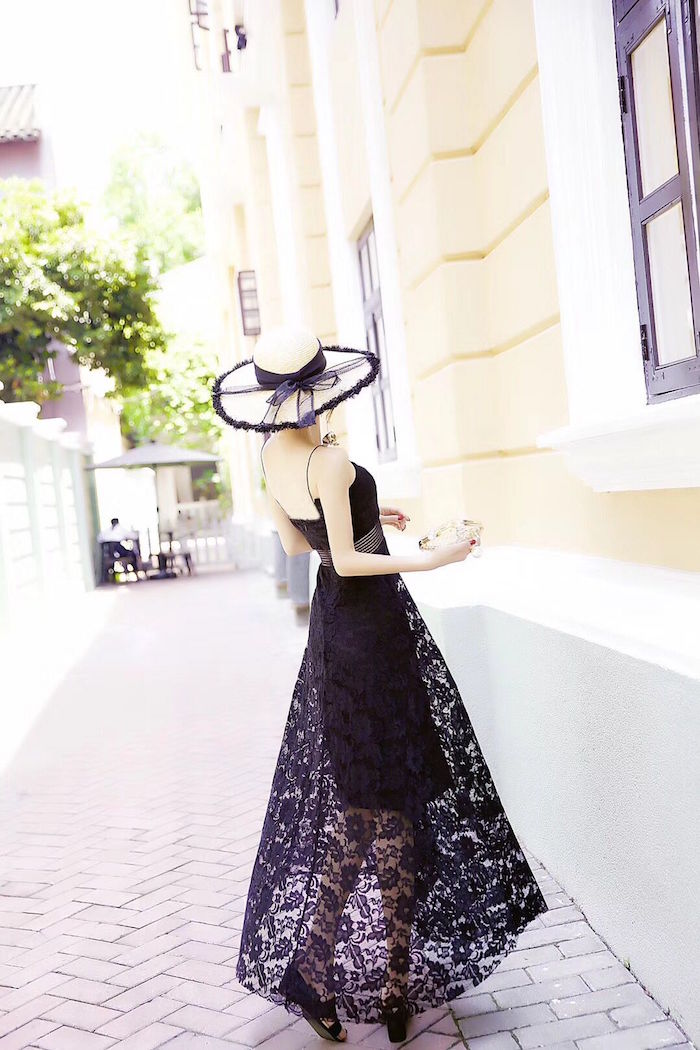 GW2253 Pretty Maxi Lace Dress Black
