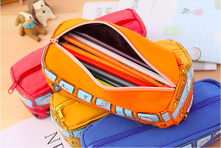 ST-502 Cute Bus Canvas Pencil Case Orange