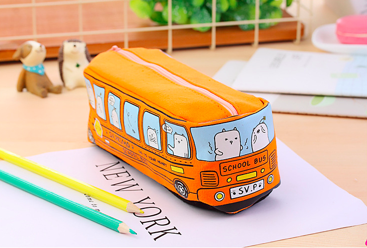 ST-502 Cute Bus Canvas Pencil Case Orange