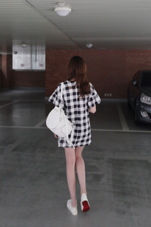 BM71109 Ruffle Sleeves Dress Checker