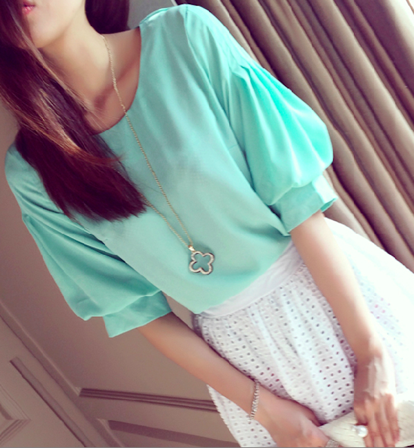 BM71113 Puffy Sleeves Blouse Green