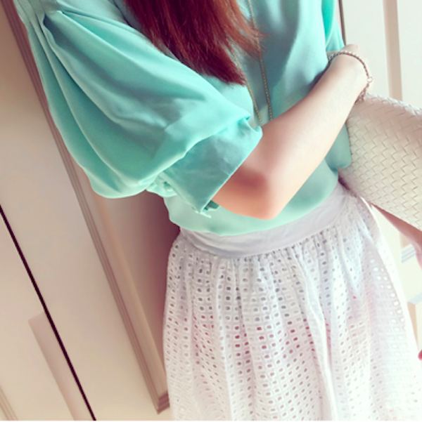 BM71113 Puffy Sleeves Blouse Green