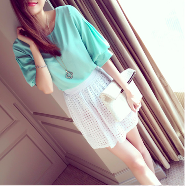 BM71113 Puffy Sleeves Blouse Green