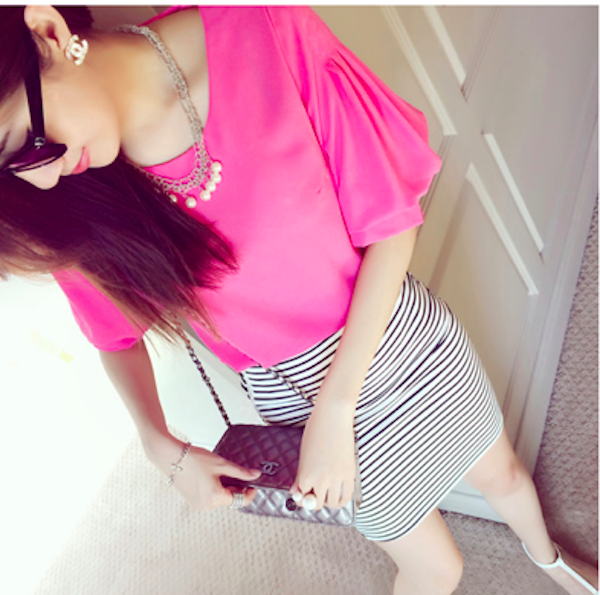 BM71113 Puffy Sleeves Blouse Pink