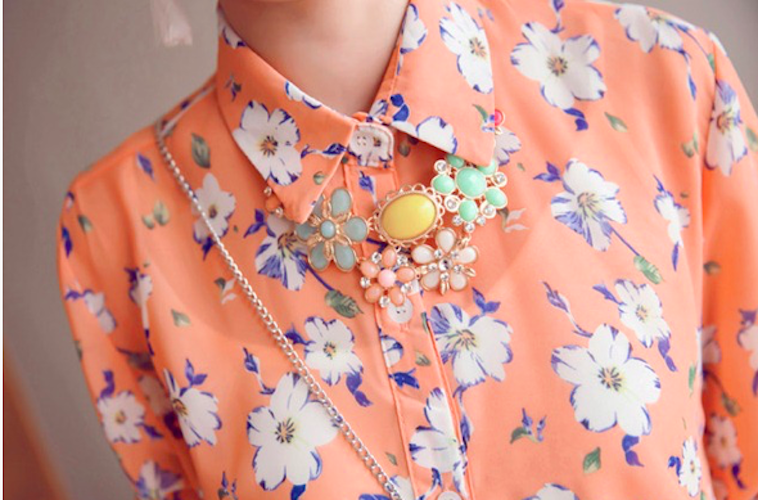 BM71121 Flower Print Collar Shirt Orange