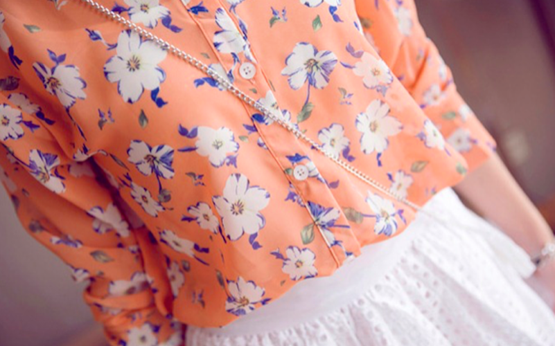 BM71121 Flower Print Collar Shirt Orange