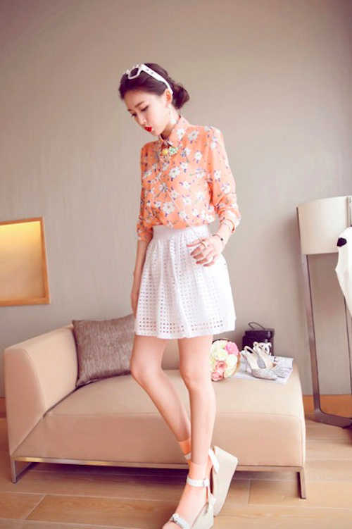 BM71121 Flower Print Collar Shirt Orange