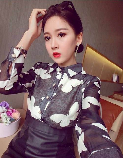 BM71122 Butterfly Print Collar Shirt Black