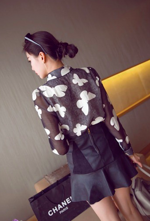 BM71122 Butterfly Print Collar Shirt Black