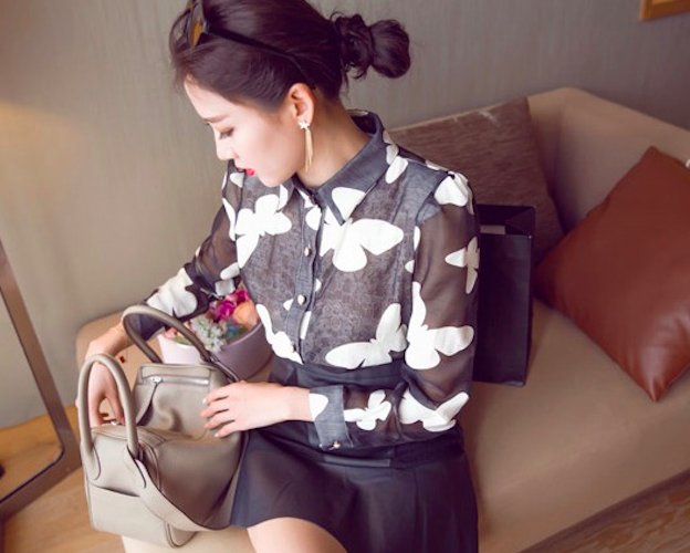 BM71122 Butterfly Print Collar Shirt Black