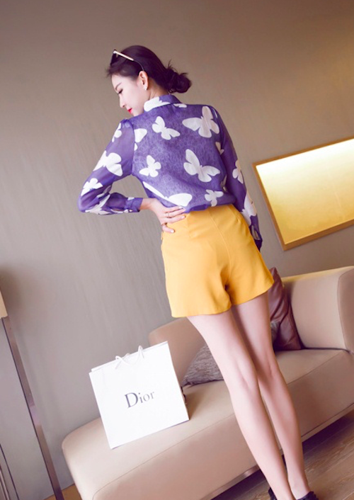 BM71122 Butterfly Print Collar Shirt Blue
