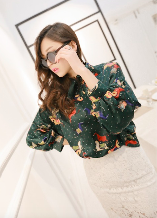 BM71123 Neck Ribbon Horse Print Green