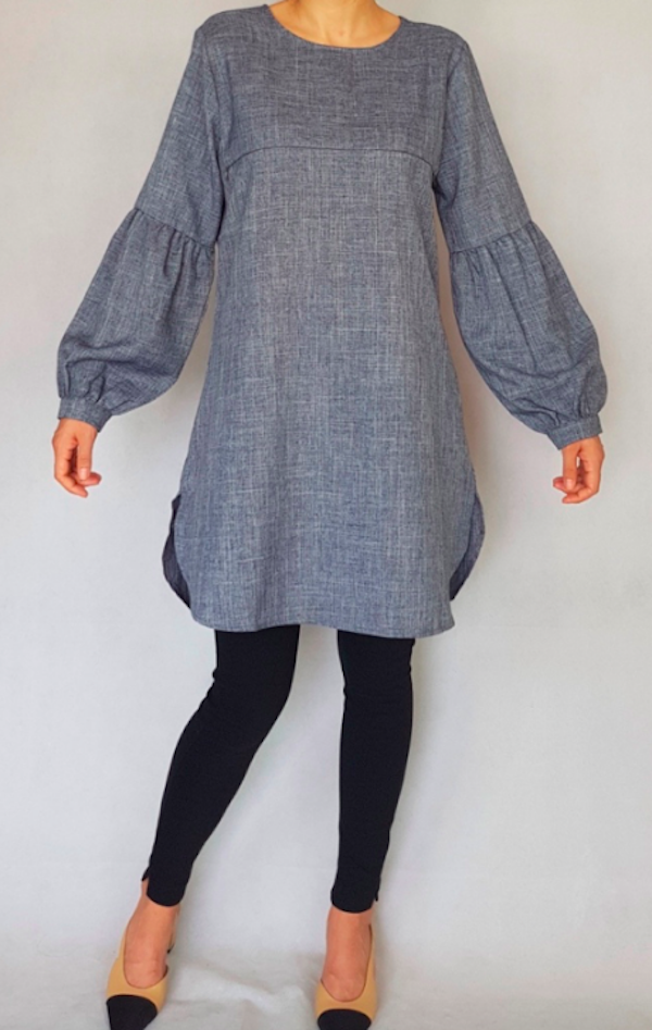 BM71127 Stylish Lantern Sleeves Top Grey