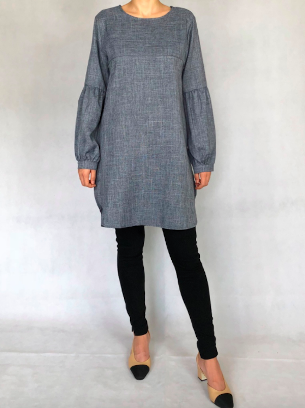 BM71127 Stylish Lantern Sleeves Top Grey