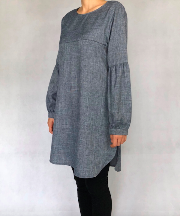 BM71127 Stylish Lantern Sleeves Top Grey