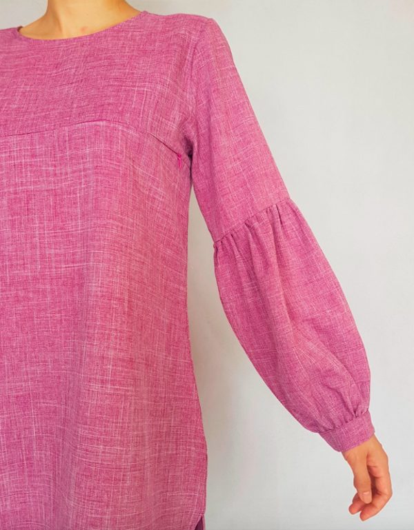 BM71127 Stylish Lantern Sleeves Top Pink
