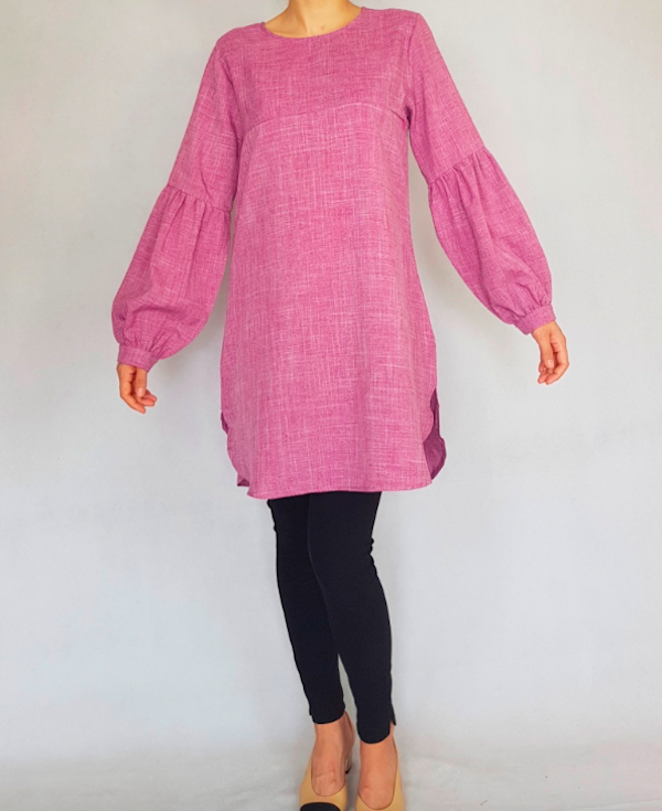 BM71127 Stylish Lantern Sleeves Top Pink