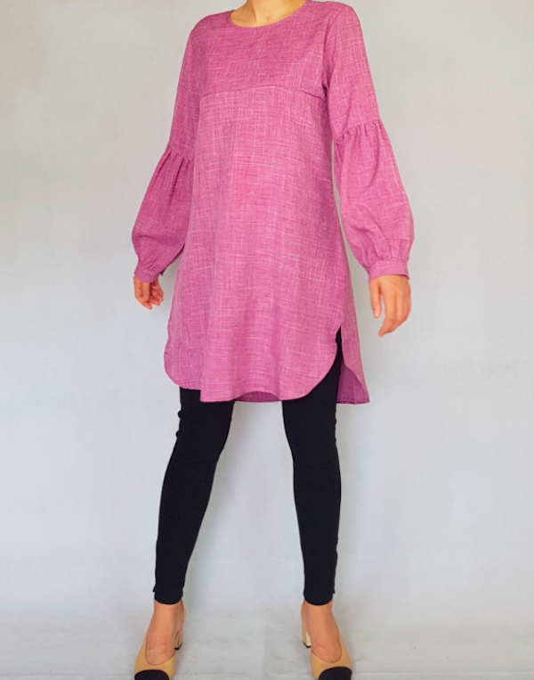 BM71127 Stylish Lantern Sleeves Top Pink